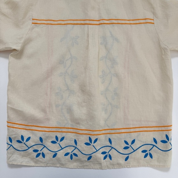 VRG Grl Blouse Sunsets Capri Linen Natural Button Down Collared Embroidered Sz 8 - Picture 14 of 16